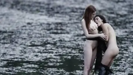 Bare Maidens - Long legs Raven Rockette fingering outdoors
