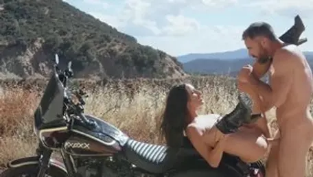 Babes: Brunette Ashley Adams gagging outdoors