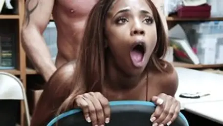Shop Lyfter - Ebony teen Sarah Banks striptease on the table